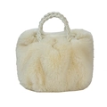 Elegante borsa a nuvola in ecopelliccia avorio con manico intrecciato per l'inverno - Bianco