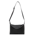 Minimalist black faux leather tote bag with adjustable strap and smooth matte finish - Black
