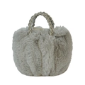 Borsa a mano grigio chiaro in ecopelliccia soffice con manico in pelle intrecciata - Grigio
