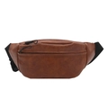 Minimalist brown leather crossbody bag with dual black zippers and adjustable nylon strap - Brown