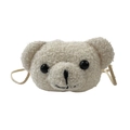 Cute off-white bear plush crossbody bag for girls featuring a soft curly wool texture - White