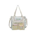 Borsa tote in tela multicolore con tasche anteriori e tracolla rimovibile regolabile - Verde