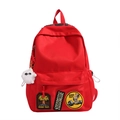 Sac à dos rouge moderne de grande capacité avec écussons vintage et pendentif peluche - Avec Pendentif / Rouge
