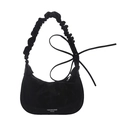 Borsa a spalla a mezzaluna nera minimalista con tracolla a pieghe e dettaglio fiocco - Nero