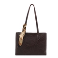 Bolso tote de cuero marrón oscuro con elegante pañuelo de seda y gran capacidad para el diario - Marrón Oscuro