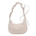 Borsa a mezzaluna color panna plissettata con fiocco decorativo e tracolla morbida - Bianco
