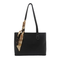 Borsa tote nera con motivo litchi per donna con cuciture a contrasto e foulard decorativo - Nero