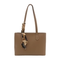 Borsa tote in ecopelle marrone con sciarpa decorativa sulla tracolla - Cachi