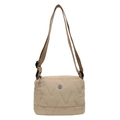 Borsa a tracolla in tessuto Oxford beige con cuciture a V e tracolla regolabile - Cachi