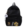 Sac à dos en nylon noir avec écussons brodés et breloque monstre en peluche style école - Avec Pendentif / Noir