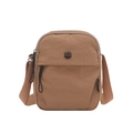 Khaki nylon crossbody bag with adjustable wide shoulder strap and front zipper pocket - Khaki