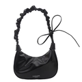 Zwarte lakleren hobo tas met geplooid handvat en stijlvolle strik met kwastjes accent - Zwart