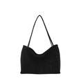 Grand sac cabas rétro à imprimé léopard noir et tissu texturé pour femme - Noir