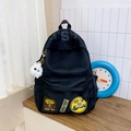 Black canvas backpack with USH embroidery and plush monster pendant in casual style - No Pendant / Black