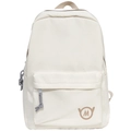 Minimalist cream white nylon backpack for students featuring grey woven rope zipper pulls - White