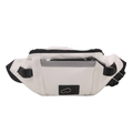 White minimalist crossbody chest bag with black straps and reflective safety strip - White