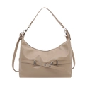 Minimalistische beige leren shopper met decoratieve riem en een metalen gesp - Khaki