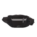 Minimalist black nylon crossbody bag with reflective silver stripe and adjustable strap - Black