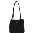 Große schwarze matte Shopper-Tasche mit geflochtenen Lederriemen und Goldakzenten - Schwarz