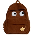 Brown corduroy backpack with cute cartoon eyes design and star plush pendant - Brown Type 1