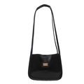 Bolso de hombro clásico negro brillante para mujer con logotipo dorado y correas dobles - Negro