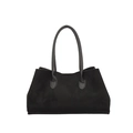Classic black suede shoulder bag for women with elegant leather handles for daily commute - Black