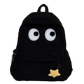 Cute black corduroy backpack for girls with cartoon big eyes and yellow star plush charm - Black Type 1