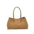 Retro camel suede tote bag with long leather handles and minimalist spacious design - Brown
