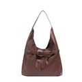 Bolso hobo marrón oscuro retro con hebilla de metal vintage y cuero brillante - café