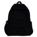 Classic black corduroy backpack with front pocket and side compartments for students - Black Type 2