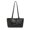 Sac à bandoulière noir style Y2K en similicuir avec ceintures à œillets et boucles - Noir