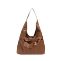 Bolso tote vintage de cuero PU marrón mate con hebilla decorativa y correa de hombro - Marrón