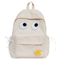 Creamy white corduroy backpack with cute cartoon eyes and plush star charm accessory - White Type 1
