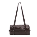 Borsa a spalla cilindrica marrone scuro in ecopelle con finitura lucida e cinghie - Marrone Scuro