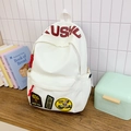 Creamy white canvas backpack with KUSHU logo and embroidery badges for school students - No Pendant / White