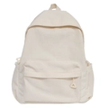 Minimalist cream corduroy school backpack featuring a front pocket and triangle zipper pull - White Type 2