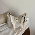 Minimalist cream nylon crescent shoulder bag set with matching round coin purse detail - White