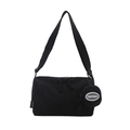 Black canvas crossbody square bag with wide strap and small round coin purse - Black
