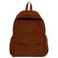 Brown corduroy school backpack with triangle zipper puller and side pockets - Brown Type 2