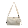 Cream canvas messenger bag with adjustable wide strap and round coin purse attachment - White