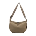Minimalist khaki nylon half-moon crossbody bag with adjustable strap and dual zippers - Khaki