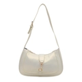 Elegant off-white French style shoulder bag with gold metal buckle and smooth leather finish - White