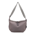 Grey nylon half-moon crossbody bag with adjustable strap and double zipper detail - Gray