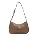 Brown leather hobo bag with gold piston closure and adjustable shoulder strap - Khaki