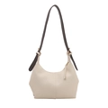 Elegante borsa hobo beige con tracolla marrone scuro e finiture dorate su sfondo bianco - Bianco