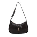 Glossy dark brown crescent hobo bag with adjustable strap and iconic gold metal buckle - Brown