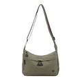 Olive green leisure crossbody bag in waterproof nylon with adjustable wide strap - Green