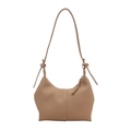 Borsa a spalla beige a mezzaluna con dettagli a nodo e cuciture verticali - Cachi