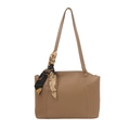 Bolso tote caqui de cuero mate texturizado con un pañuelo de seda decorativo en el asa - Caqui