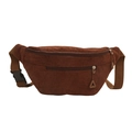 Brown corduroy crossbody bag with adjustable strap and dual zipper pockets on white background - Brown